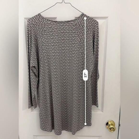 Ritva Falla Geometric Print Long Sleeve Top Gray Size Small Keyhole Finland - Picture 5 of 5